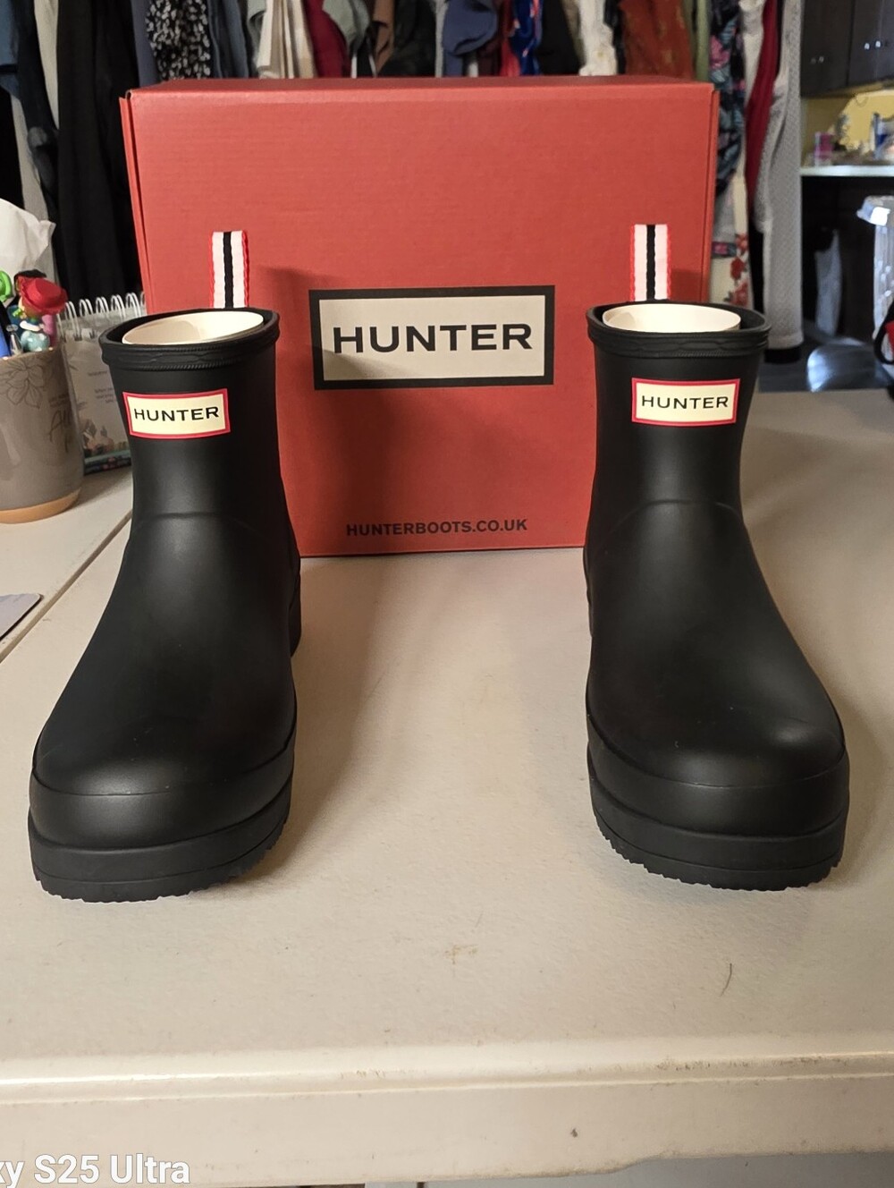 matte black Hunter Women's PLAY Short Rain Boots.